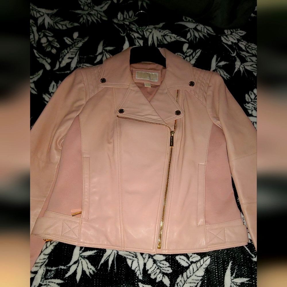 Womens Michael Kors pink leather jacket